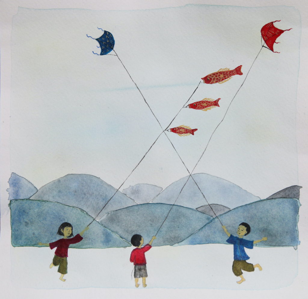 children with kites